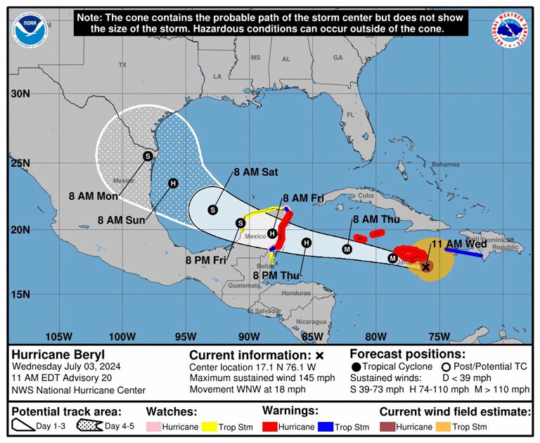 Más de 1.400 personas en refugios en el noreste de Venezuela tras paso del huracán Beryl