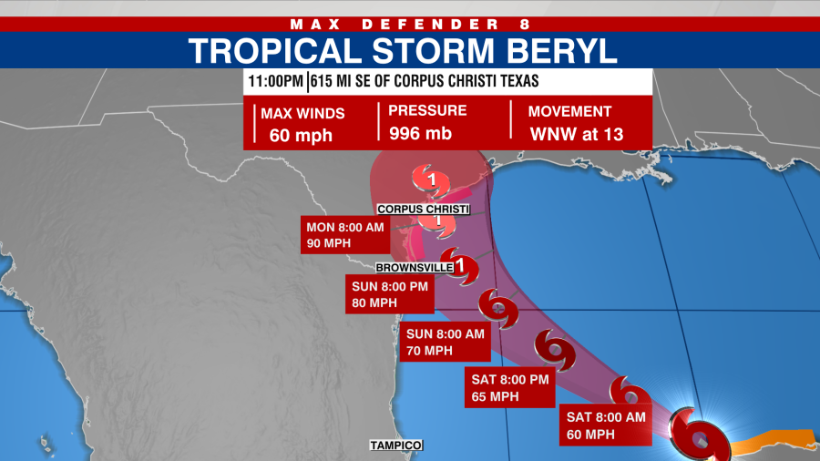 Beryl bears down on Texas, where it is expected to hit after regaining hurricane strength