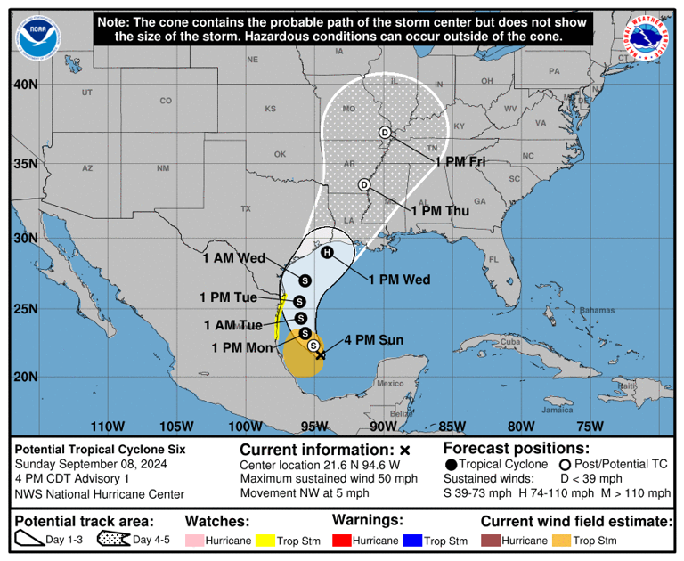 Se forma el potencial ciclón tropical seis en el Golfo y emiten alerta de tormenta tropical para México